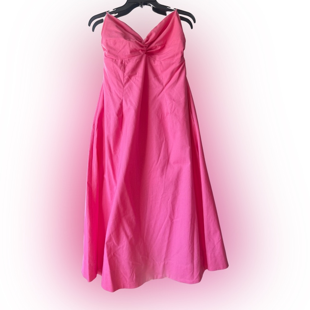 Pink Strapless Dress lush L *NEW* lined midi spring bustier sweetheart corset